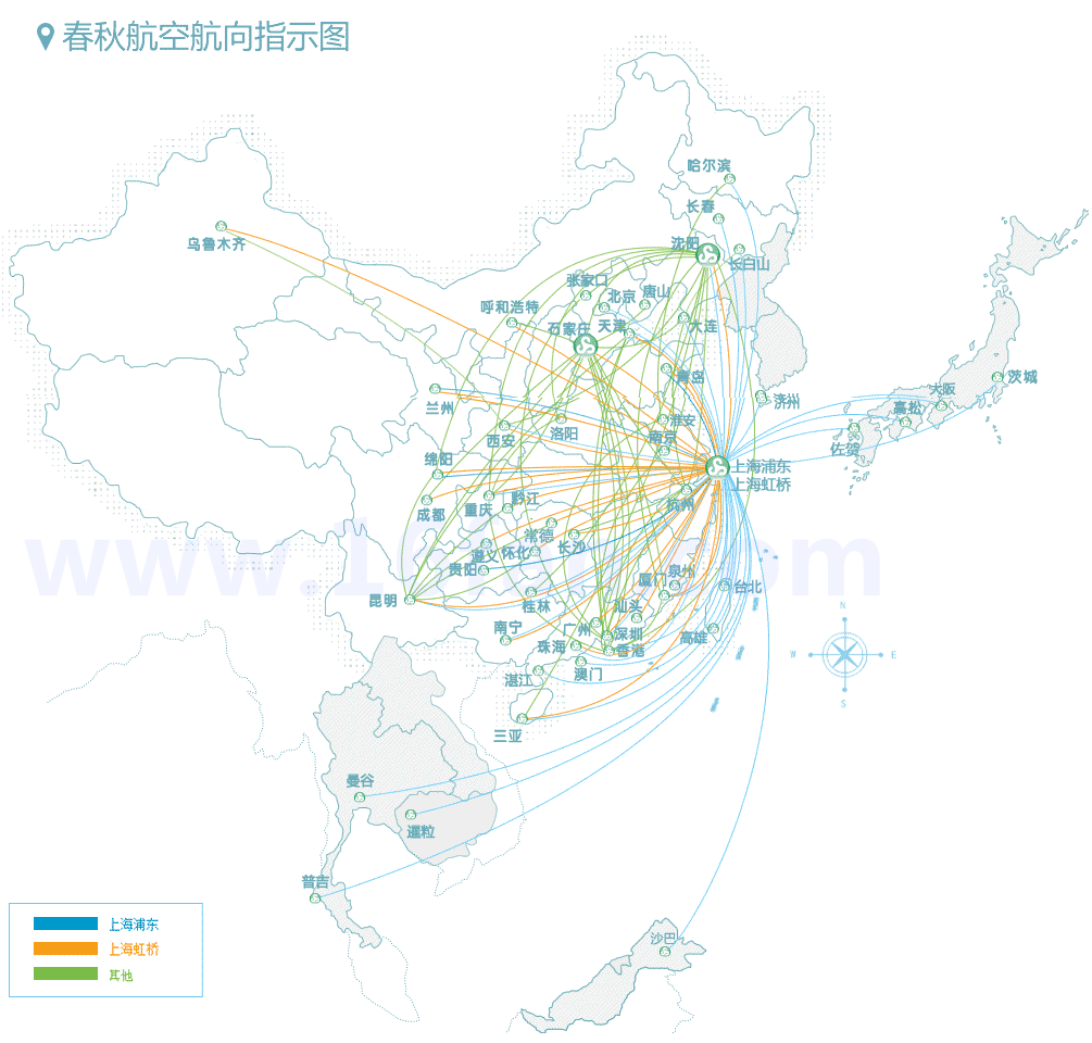 各大航空公司航线图汇总